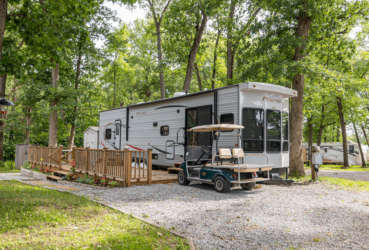 RV with golf cart campsite