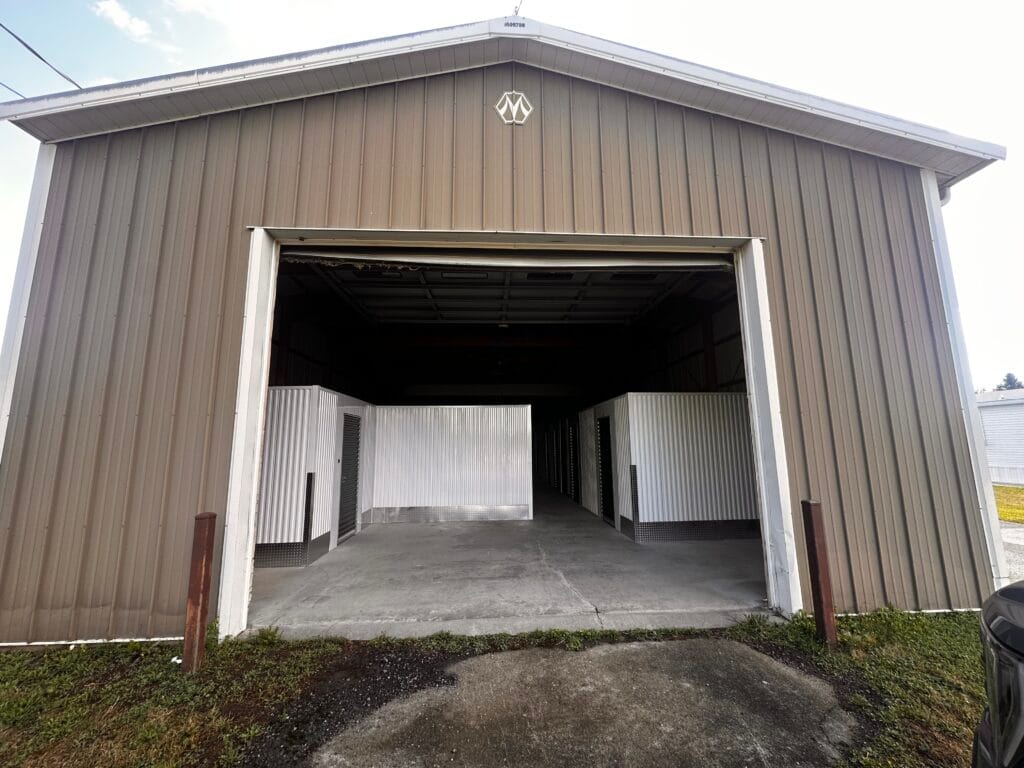 Brown metal building interior view