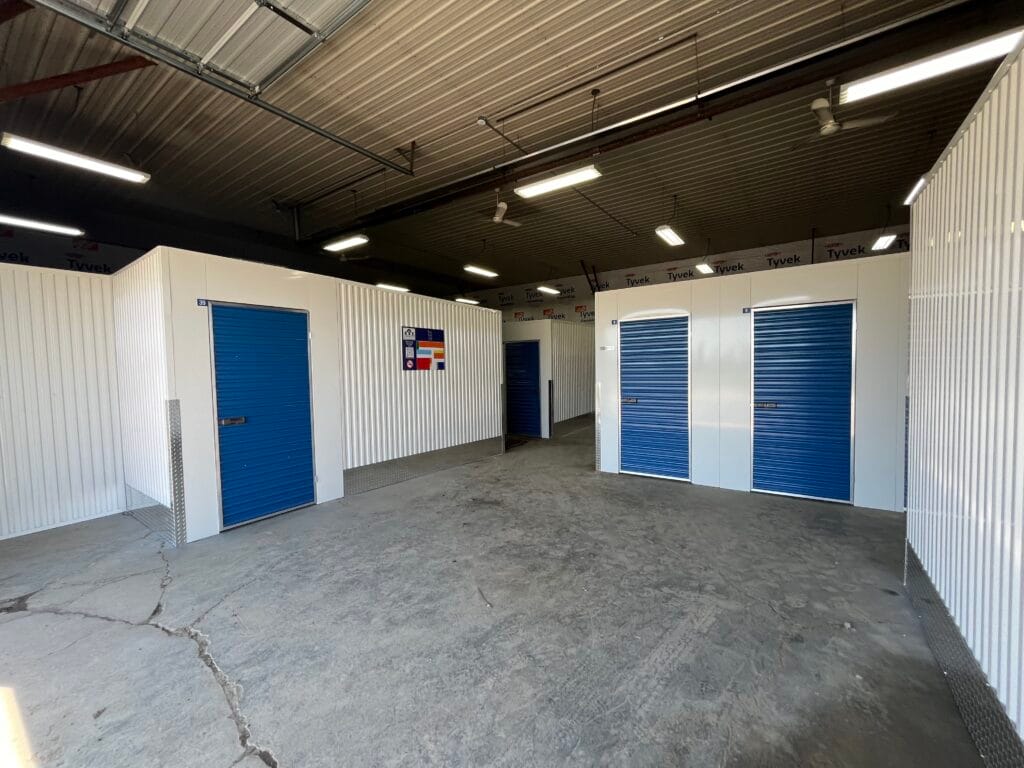 Storage units with blue doors