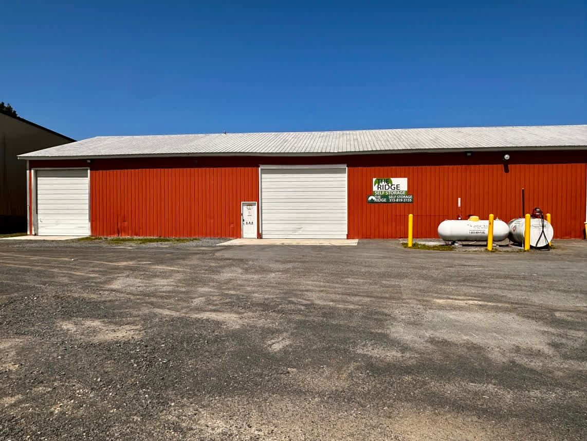 Red warehouse with large doors