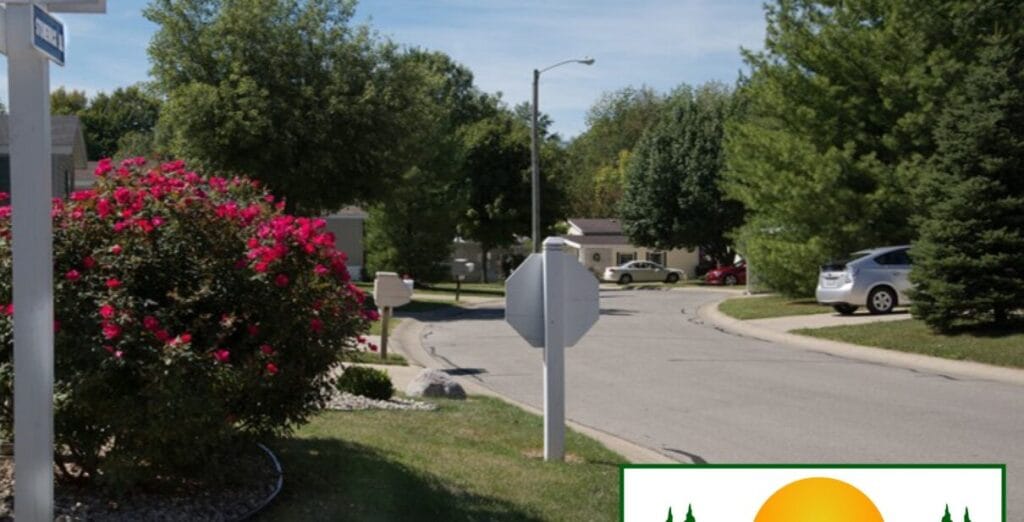 Suburban street with parked cars