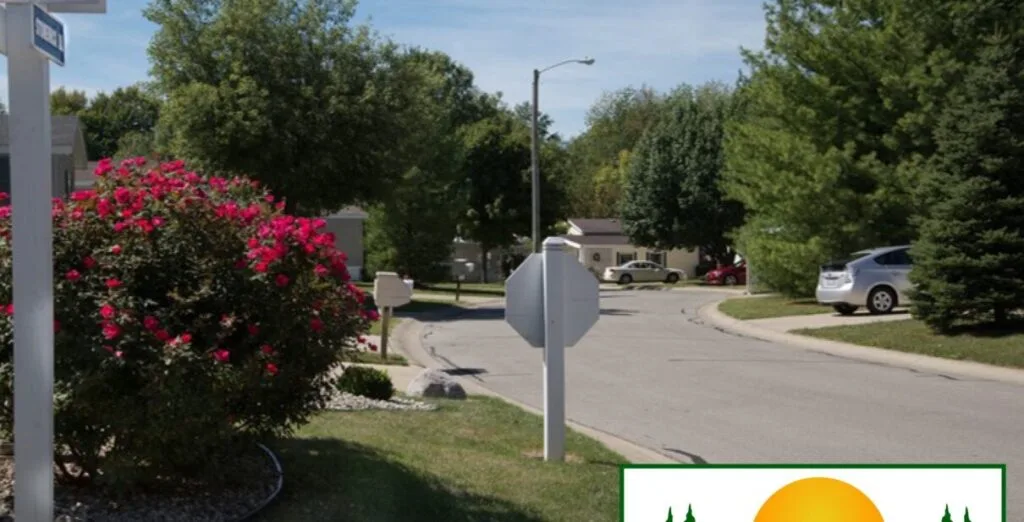 Suburban street with parked cars